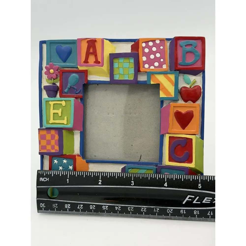 Vintage PHOTO FRAME 3-D Resin Baby Bear Blocks ABC Cottagecore Cottage Nursery